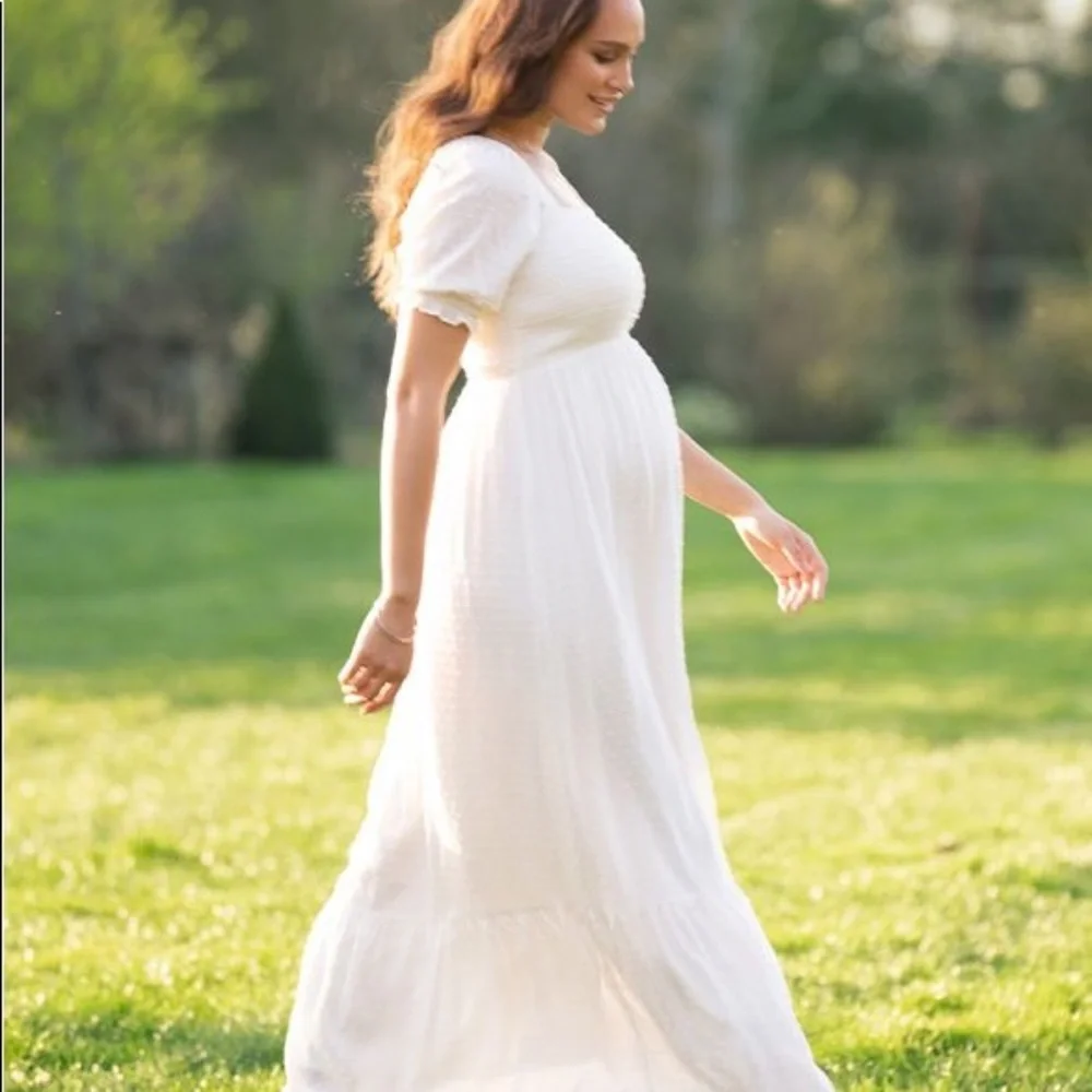 Seraphine Maternity / White Shirred Maternity Maxi Dress / BNWT - Picture 2 of 5